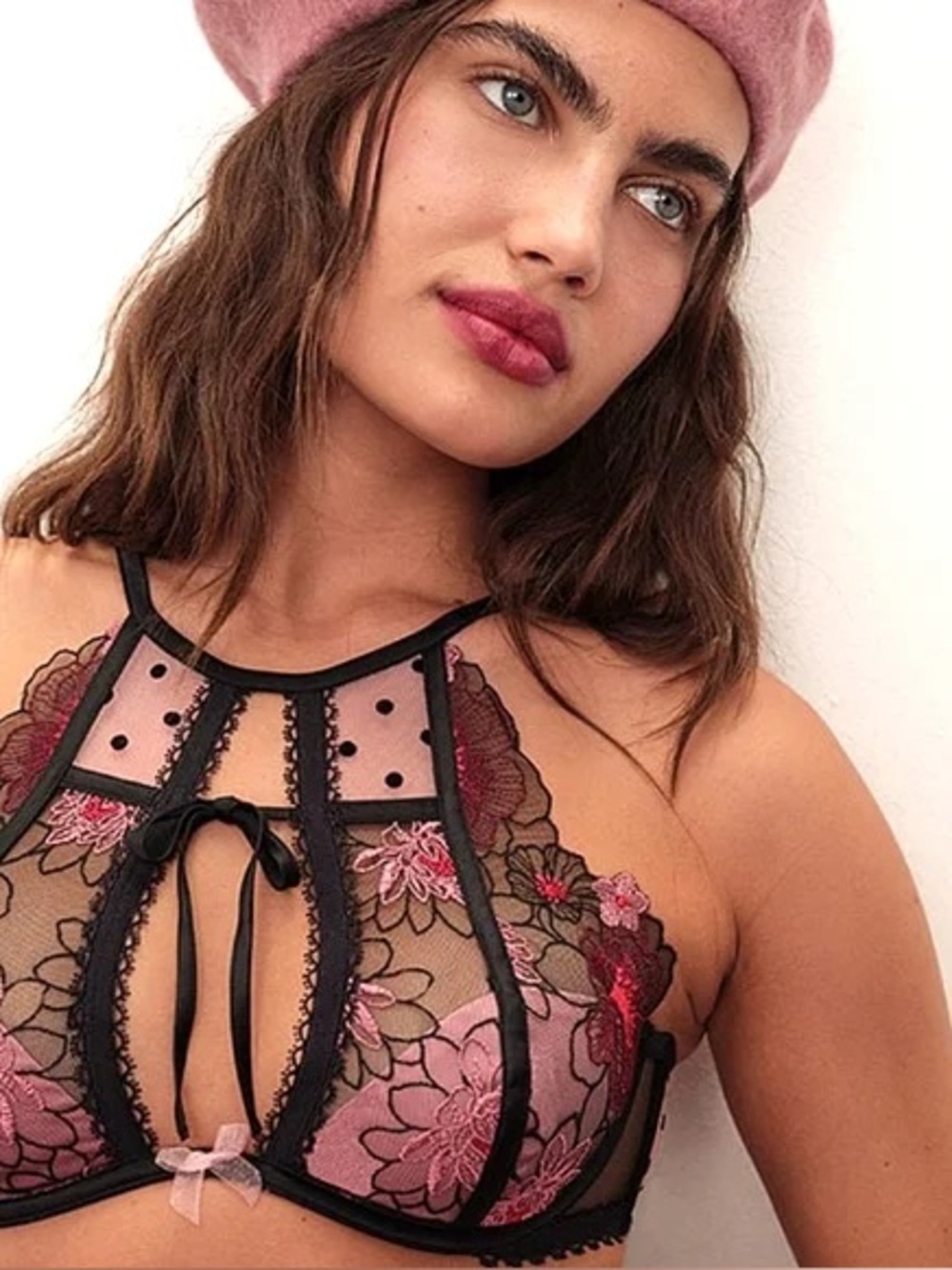 NWT For Love & Lemons Zinnia Embroidered High Neck Bra Size 34A